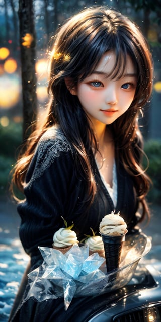 cute korean large-eyed girl,
motor vehicle, ground vehicle, car, vehicle focus, ice cream, bird, brown hair, seagull, food, ice cream cone, cloud, , blue eyes, open mouth, outdoors, smile, shirt, sky, driving, holding, holding food, short hair, dress, blue sky, ocean, blue shirt, 
masterpiece, highly details, best Quality, Tyndall effect, good composition, free composition, spatial effects, lively and deep art, warm soft light, three-dimensional lighting, volume lighting, back lighting hair, Film light, dynamic lighting,

