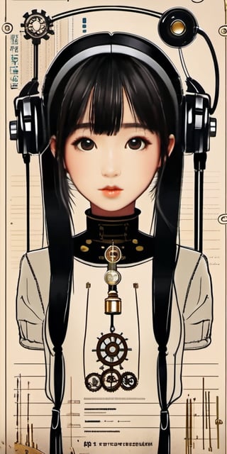 cute korean large-eyed girl, bangs, steampunk style,
framed poster, newest,  late, full body, standing, reference sheet, needle,  earphones|cord, needle, tentacles, worm, 
clean, ears, earphones, girl is listening to music with earbuds, l ong silver hair, nice hands, perfect hands,
infographic, blueprint, ecosystem, patent drawing diagrams, text, isometric, field of depth, noise, watercolor, medium, 
masterpiece, fairytale manga style, croquis, dark atmosphere rough texture, highly details, best Quality, Tyndall effect, good composition, volume lighting, Film light, dynamic lighting, cinematic lighting, 
,               ,