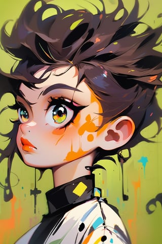 tomboy girl, punk attitude, toxic palette, messy hairstyle, merge vibrant of pop art style and gloominess of gothic style, intricate detail, dark comedy embience,TechStreetwear,Vitiligo,NIJI STYLE,K-Eyes