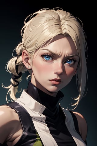 Portrait of Sonia Blade of Mortal Kombat game. Blonde, blue eyes, (((masterpiece))), e, (((manga style))), insanely detailed, (((masterpiece))), best quality, 8k, ultra high res, High contrast and low saturation,Sonya Blade