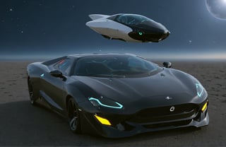  Ultra realistic 8K image, of a Shiny  Massive futurist spaceship with light edges and borders, parked on the ground in a space port hanger inspired by cyberpunk,wedge-shaped,  space area background, (Front Side view), sharp focus, Beautiful weather,symmetrical,spcrft,Starship,Huracán,zaha style,sifi style,futuristic car,NIO,Pagani style, furai style,no wheels,antigravity,Koenigsegg ccx,Fly in the air,symmetry car head,No car logo,1991 BMW Nazca C2,CYT