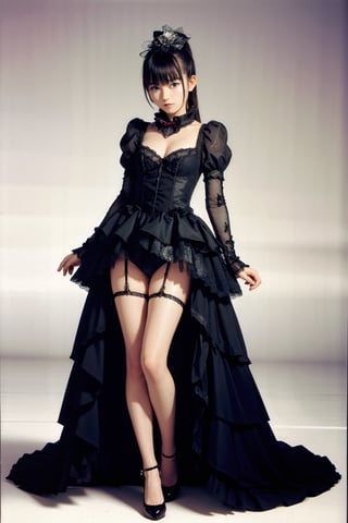 beautiful young girl, Lingerie cascades with grace, enveloping the fanciful gracefulness of Lolita fashion, adorned with lace, ribbons, and cascading layers. full body,SUZUKA NAKAMOTO