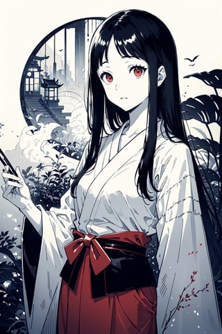 ((masterpiece, best quality)),(monochrome art),kaguya shinomiya,black hair hair,red eyes,professor outfit,Redayana, background in the tartarus