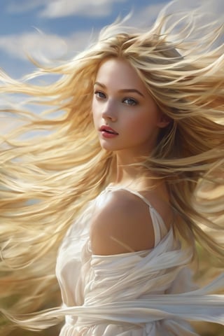 score_4, score_3_down, score_2_down, 1 girl, blonde, art, digital art, flowing hair in the wind, Extremely Realistic, art photography, 