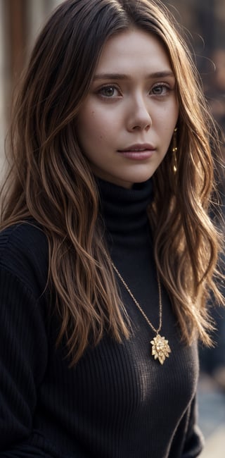 The background in new york, 24 years old, 1 girl, beautiful Elizabeth Olsen, wearing a tight black sweater (turtleneck, simple), short tight leather skirt, long black boots, long red leather coat, shoulder bag, smile, alone, { eyes beautiful and detailed}, light eyes, calm expression, delicate facial features, ((model pose)), glamorous body type, (dark hair: 1.2), simple tiny earrings, simple tiny necklace, very_long hair, hair beyond hip, bangs, curly hair, fine grain, real hands, masterpiece, Best quality, 16k, photorealistic, ultra detailed, finely detailed, high resolution, perfect dynamic composition, ((nervous and embarrassed)), sharp focus, full body , cowboy shot,
lotus,girl,peeking out upper body