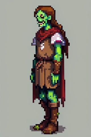 pixel art, full body of medival zombie, fabric brown, cloth, side view, minimalist, (pixel:0.7)