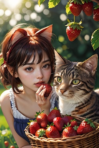 Cats and you both want to know the taste of saury.
This is how we find the fragrance of first love
That warm (sunshine) is like freshly picked (bright strawberries)
You said you couldn’t bear to eat this feeling