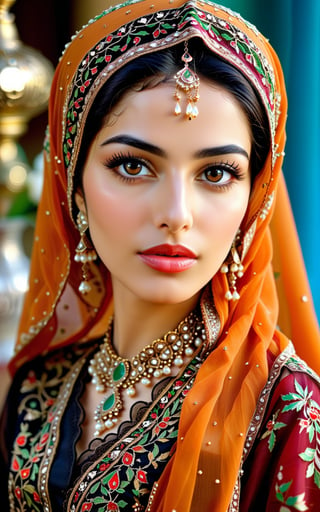 Iranian women prefer faces with almond-shaped eyes and full lips. Their skin should be flawless, with a soft and natural glow, and their hair should be long, dark, and flowing, with subtle highlights that catch the light. Her makeup would be understated, most days, and overpowering on others, with a focus on enhancing her features. She may wear traditional Iranian clothing that complements her beauty and adds to her elegance. The Islamic Republic of Iran has a conservative culture that promotes modesty and emphasizes inner beauty over external appearances.