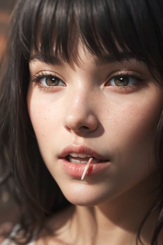 portrait of a young woman eating a lollipop