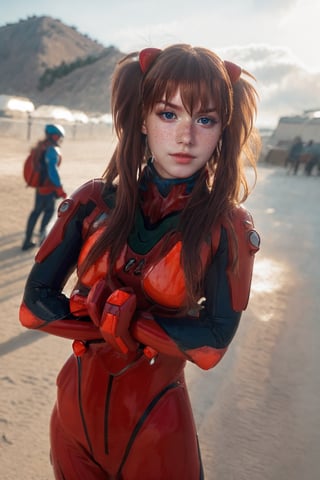 4K, 8K, (Masterpiece, best quality:1.2), blue eyes, perfect face, cosplay, professional photo, photo, photorealism, ((red armor)), modelshoot style, portrait of shirogane, red plugsuit, feminine, (girl),  ((cyberpunk landscape)), (narrow waist), upper body, face shot, very small breats, sexy look,photorealistic,realism, masterpiece, realistic face, realistic skin,realistic arms, realistic body, (bust shot photo of shirogane, shirogane asuka langley, shirogane asuka langley cosplay