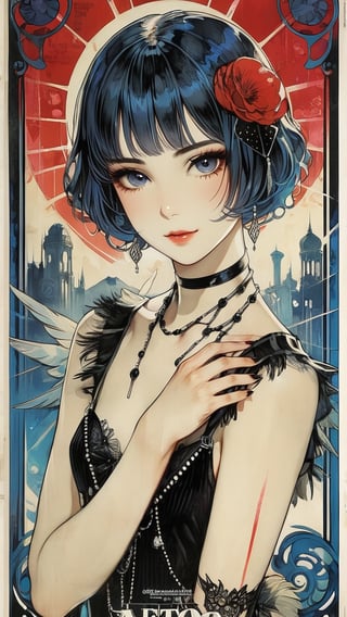 A poster of a flapper girl, (masterpiece, top quality, best quality, official art, beautiful and aesthetic:1.2),movie poster,emo