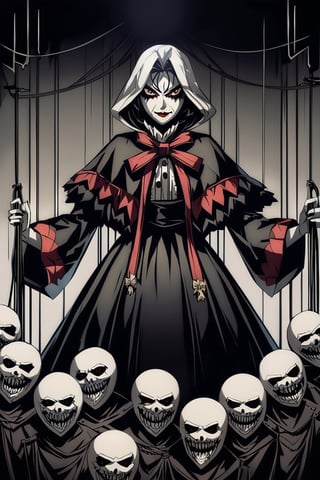  highly detailed horror anime art style,


Nightmarish Puppet Master: A sinister figure with strings attached to twisted marionettes, each puppet bearing the face of someone's worst fear.




