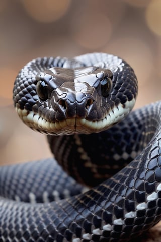 a black rattle snake, with an optimistic look.
This should be a ((masterpiece)) with a ((best_quality)) in ultra-high resolution, both ((4K)) and ((8K)), incorporating ((HDR)) for vividness. It uses a ((Kodak Portra 400)) lens for timeless, professional quality. Emphasizes a ((blurred background)) with a touch of ((bokeh)) and ((lens flare)) for an artistic effect. Enhance ((vibrant colors)) for a vivid look. Make sure the photograph is ((ultra-detailed)) and shows ((absurd)) details. Pay special attention to capturing the ((beautiful face or head)) of the subject. The goal is to create a ((professional photograph)) that is visually stunning and technically excellent.