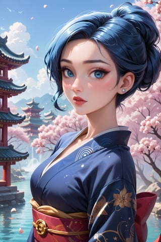 score_9, score_8_up, score_7_up, disney style, luna stellar, 1girl, absurd resolution, 8k, hd, ulzzang, lustry skin texture, blue hair, blue eyes, pale skin tone, realistic, an beautiful japanese girl. a mesmerizing beautiful japanese girl, majestic, kimono, source_anime, BREAK, rating_explicit, score_9_up,disney pixar style