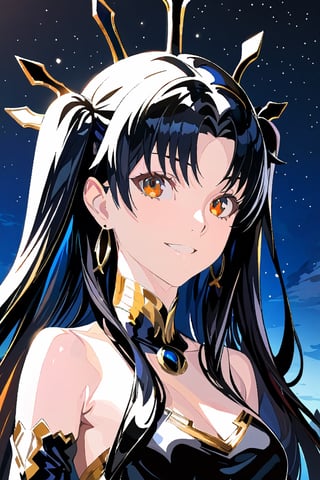  (masterpiece, top quality, best quality), (1girl:1.4), upper body,portrait, extreme detailed,Cogecha,ishtar \(fate\),8k,high resolution,smile,face looking into camera,night,starry sky