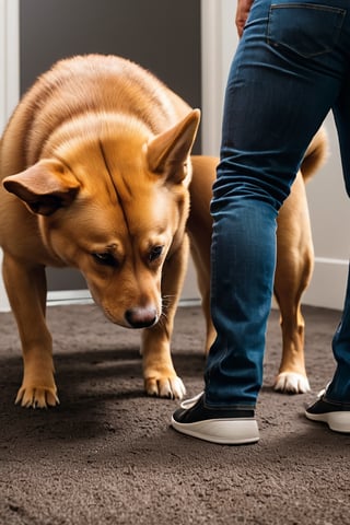 8K, UHD, wide-angle perspective, photo-realistic, cinematic, cute dog smelling Elon Musk elon's bum bum