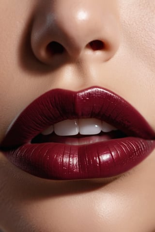 8K, UHD,  macro view, perspective. ultra-detailed, photo-realistic, (female lips:1.1) realistic skin texture and natural skintone, pores, cinematic, crop lips only, beautiful. maroon lipstick colour