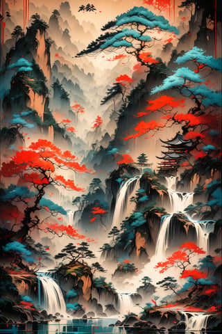 Majestic landscape, stunning image, ((masterpiece: 2)), wallpaper, 8K, ink art, ((sumi-e artstyle: 1.2)), forest, brushstrokes, very beautiful image.