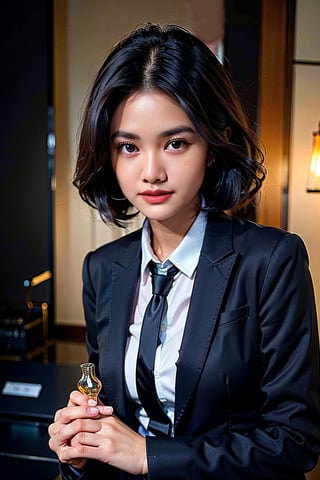 Hyper-Realistic photo of a girl sitting in a dark office,20yo,1girl,Sean Young \(Blade Runner\),perfect female form,perfect body proportion,mysterious,perfect anatomy,expressionless,(elegnt black suit and shirt:1.3),detailed exquisite face,soft shiny skin,holding cigarette,brown eyes,lips,cigarette,mesmerizing,detailed black updo hair,upper body,(very dark room:1.4),(smoke:1.3),Prada bag
BREAK
(rule of thirds:1.3),perfect composition,studio photo,trending on artstation,(Masterpiece,Best quality,32k,UHD:1.4),(sharp focus,high contrast,HDR,hyper-detailed,intricate details,ultra-realistic,award-winning photo,ultra-clear,kodachrome 800:1.3),(volumetric lighting:1.3),photo_b00ster, real_booster,art_booster