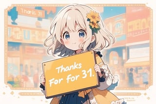  girl holding a board with text "Thanks for 31" text,anime,cute