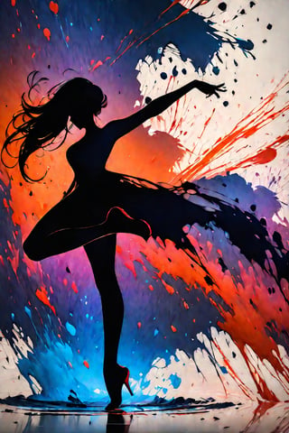 silhouette of a girl, ink brushstrokes in background, looking at viewer, dancing pose, ink rain, stunning image, ink smoke, digital art, professional style, ((masterpiece quality: 2)), ink droplets, attractive image.,INK,Ink art