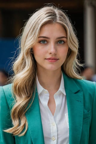 (ultra realistic,best quality),photorealistic,Extremely Realistic,in depth,cinematic light,((indian girl)) hubggirl,

BREAK
A delicate girl with long platinum blond hair, styled in effortless waves, dons a vibrant green blazer and crisp white blouse. Her azure eyes sparkle shyly, as if holding secrets, beneath a subtle smile. 

BREAK
dynamic poses, particle effects, perfect hands, perfect lighting, vibrant colors, intricate details, high detailed skin, intricate background, realistic, raw, analog, taken by Sony Alpha 7R IV, Zeiss Otus 85mm F1.4, ISO 100 Shutter Speed 1/400, Vivid picture, More Reasonable Details