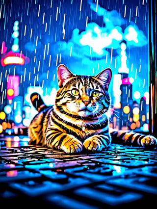 8k, best quality, sharp focus, perfect, masterpiece,
A cinematic masterpiece! A long shot captures the majestic scene: a colossal cat sprawled atop the Oriental Pearl Tower in Shanghai, umbrella in paw, as thunderstorms rage above and rain pours down. The cat's fur glistens with dew, while its eyes shine like polished onyx. In the background, city lights twinkle like diamonds. The framing emphasizes the tower's sleek curves, as a delicate balance of light and shadow defines the scene. Each strand of fur, each drop of rain, is meticulously rendered in high-definition, inviting the viewer to step into this extraordinary world.,shaonv