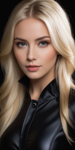 super cute blond woman in a dark theme