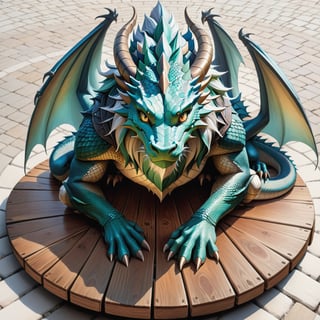 Dragon Portrait Standing on Wooden Plates in Round Stone Pavement, Close Shot (CS), Standing, Looking Straight | (White Background: 1.2), Simple Background | Medieval, Pastel Mute Color, Digital Art, 8K Resolution, Super Quality, Watercolor, Popular in Art Stations, Complex Details, Very Detailed, Greg Rutkowski