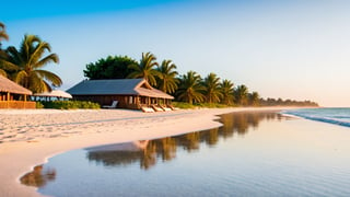 beautiful early morning at beach, fresh lively beach early daylight photography, 8 k cinematic lighting photography, beautiful lightness, 35-mm lens, f/2.8,ISO 3200, award –   winning photo,enhanc3d