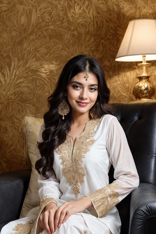 beautiful cute young attractive girl indian, teenage girl, village girl,18 year old,cute, instagram model,long black hair . Envision a Pakistani girl in a beautiful white shalwar kameez, seated elegantly in a luxurious hotel lounge, her chest subtly emphasized, exuding confidence and grace, adorned with exquisite jewelry including dangling earrings, Paperwork, intricate paper cutting with layered textures and delicate patterns, --ar 16:9 --v 5