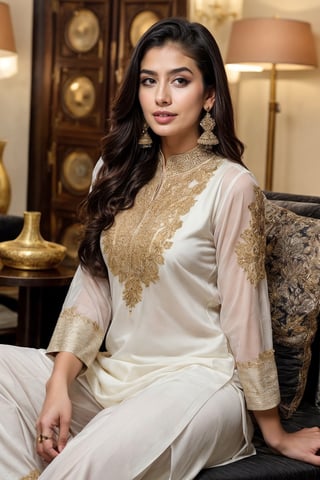 beautiful cute young attractive girl indian, teenage girl, village girl,18 year old,cute, instagram model,long black hair . Envision a Pakistani girl in a beautiful white shalwar kameez, seated elegantly in a luxurious hotel lounge, her chest subtly emphasized, exuding confidence and grace, adorned with exquisite jewelry including dangling earrings, Paperwork, intricate paper cutting with layered textures and delicate patterns, --ar 16:9 --v 5