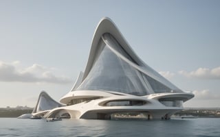 (master piece)(Future zen building), rhombuses facade pattern, zaha hadid, glass windows,  The ship,concrete,  Atlantis, Round and soft,Nordic,Great nature,
Future world,ship,rooftop,harbor
tower,Minimalist succinct style,flyship on sky,