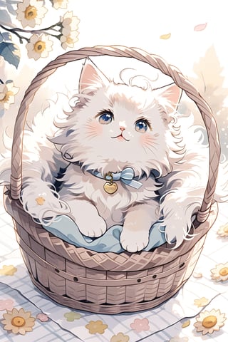 small fluffy white fluffy cat in a basket

,cute,anime,mix,pastel