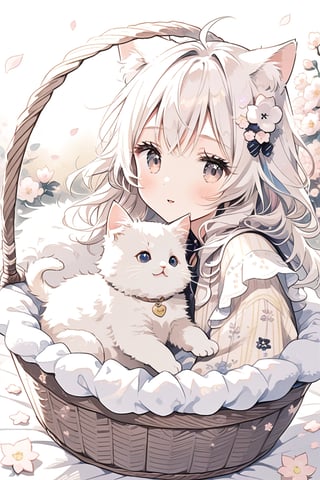 small fluffy white fluffy cat in a basket

,cute,anime,mix,pastel