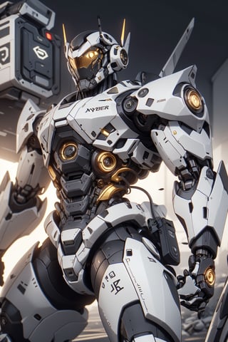 Create an poster image full lenght of a white dragon Robot Mecha Soldier, wearing Futuristic gold and white Soldier Armor and Weapons, Reflection Mapping, Realistic Figure, Hyper Detailed, Cinematic Lighting Photography, hdr, ray tracing, nvidia rtx, super-resolution, unreal 5, subsurface scattering, pbr texturing, post-processing, anisotropic filtering, depth of field, maximum clarity and sharpness, hyper realism, depth of field --ar 51:64 --niji 6 --style raw