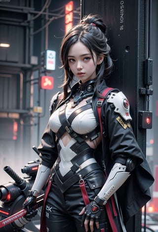 a close up of a person holding a sword, cyberpunk art by Jeremy Chong, cgsociety, fantasy art, intricate assasin mecha armor, very beautiful cyberpunk samurai, cyberpunk samurai