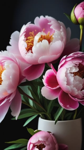 a bunch of peony flowers, colorful, high contrast, detailed,  full display 

high resolution,realistic,macro detail beautiful 

