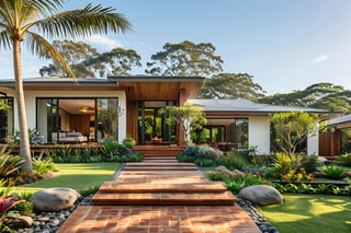 A luxury Australia-style villa surrounded by beautiful gardens