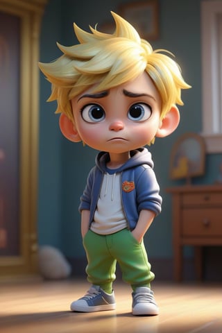 4d photographic image of full body image of a cute little chibi boy, surreal, gold hair, vivid colours octane render trending on artstation, artistic photography, photorealistic concept art, soft natural volumetric cinematic perfect light, UHD white background, Dream House, Disney style, Disney Pixar style,score_9, modern Disney, SDXL,Cartoon,photo r3al,better photography,Beauty,1girl,Disneystyle