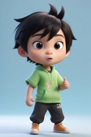 4d photographic image of full body image of a cute little chibi boy, surreal, black hair, vivid colours octane render trending on artstation, artistic photography, photorealistic concept art, soft natural volumetric cinematic perfect light, UHD white background, Dream House, Disney style, Disney Pixar style,score_9, modern Disney, Chinese Tai Chi diagram