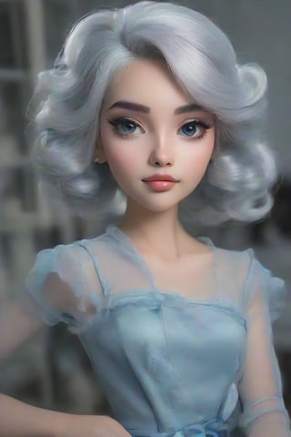 bonita make-up,1gril,SDXL,1girl silver hair blue dress