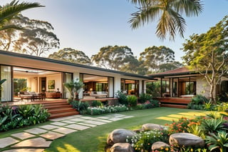 A luxury Australia-style villa surrounded by beautiful gardens