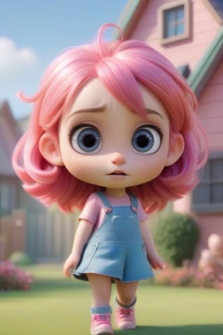 4d photographic image of full body image of a cute little chibi girl surreal, pink hair, vivid colors octane render trending on artstation, artistic photography, photorealistic concept art, soft natural volumetric cinematic perfect light, uhd white background,Dream House, Disney style,disney pixar style,score_9,modisn disney