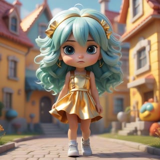 4d photographic image of full body image of a cute little chibi girl, surreal, gold hair, vivid colours octane render trending on artstation, artistic photography, photorealistic concept art, soft natural volumetric cinematic perfect light, UHD white background, Dream House, Disney style, Disney Pixar style,score_9, modern Disney, SDXL,Cartoon,1girl silver hair blue dress