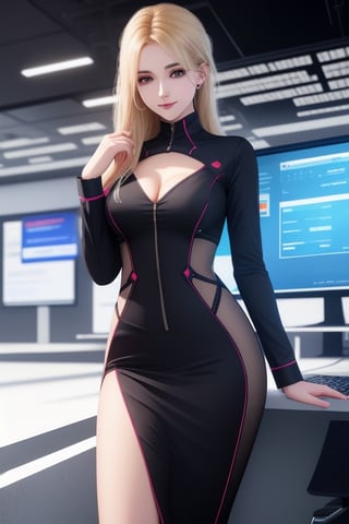 Working Women beautiful young lady 24 age standing talk perfect face eyes hair blonde mouth programmer hacker doctor ceo engineering dress zoom in all body best quality 16k in Big Cyber rooms Data Ai core in CPU, Data Annotation,Beauty,1girl,1gril