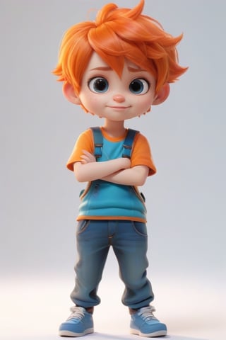 4d photographic image of full body image of a cute little chibi boy surreal, orange hair, vivid colours octane render trending on artstation, artistic photography, photorealistic concept art, soft natural volumetric cinematic perfect light, UHD white background, Dream House, Disney style, Disney Pixar style,score_9,modern Disney