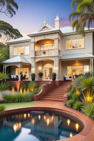 A luxury Australia-style villa surrounded by beautiful gardens