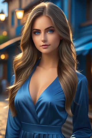 masterpiece, best quality, ultra-detailed, ultra high res, (photorealistic:1.4), raw photo, (realistic:0.2), 8k HDR, realistic lighting, 1girl, solo, looking at the viewer, asymmetrical long hair, (detailed oily skin), blue eyes, (detailed face), (outdoor background:1.1), (upper body:1.5), dress deep blue professional clothes, SDXL