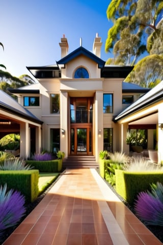 A luxury Australia-style villa surrounded by beautiful gardens